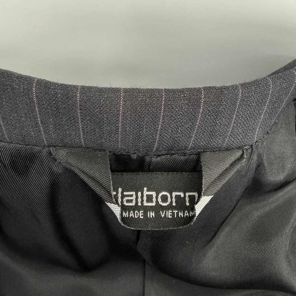 Claiborne Suit Jacket Mens 44L Black Pinstripe 100% Wool 3-Button Blazer